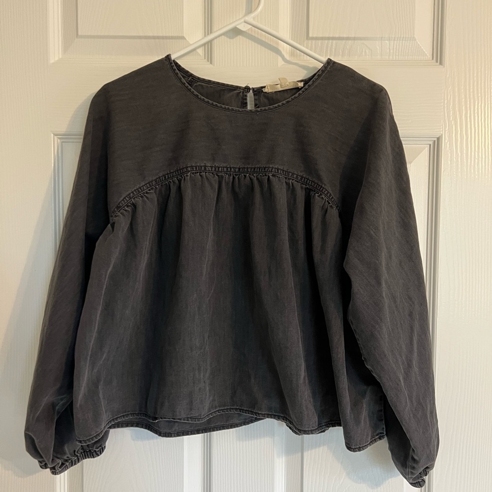 Madewell Peplum Black Denim Shirt Large
